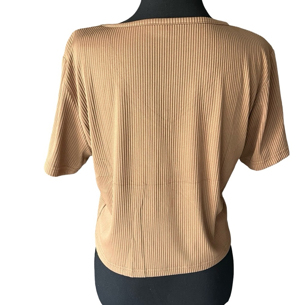 Amazon Ribbed V-Neck Crop Top in Tan - Picture 3 of 4